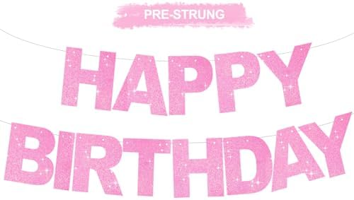 BEISHIDA Pre-Strung Dark Pink Happy Birthday Banner Party Sign Decoration by Beishida