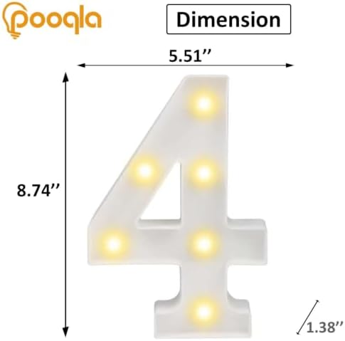 Decorative Led Light Up Number Letters, White Plastic Marquee Number Lights Sign Party Wedding Decor Battery Operated Number (4) - Image 3