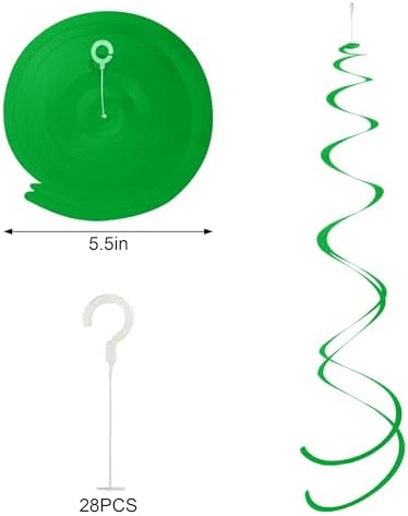 Colorful Ceiling Swirl Foil Decorations Hanging Plastic Streamer Themed Swirl Party for Graduation Celebration, Pack of 28 (Red, Green and Sliver) - Image 2