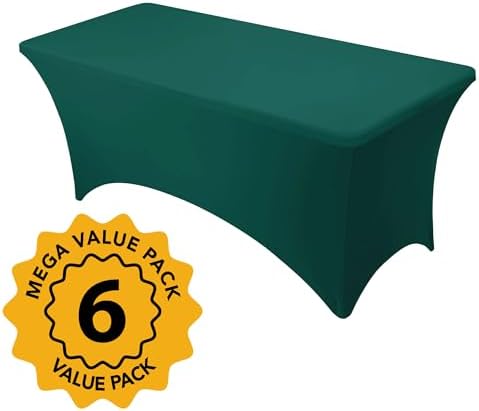 6-Pack Hunter Green Spandex Tablecloths for 6ft Rectangle Tables - Image 2