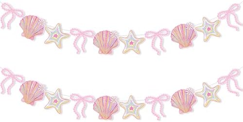 Oudain 2 Pack Pink Seashell Banner Bow Garland Mermaid Ocean 6.56 Ft by Oudain
