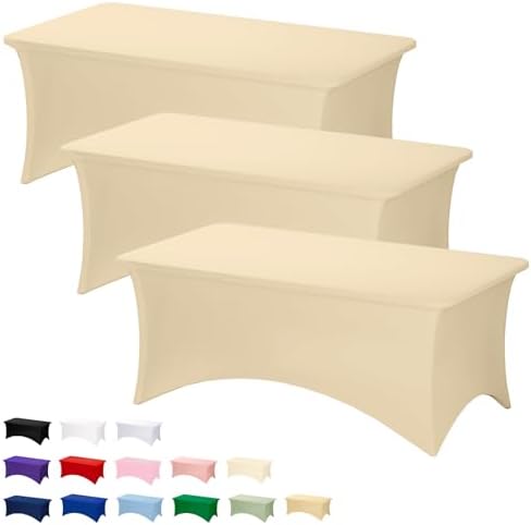 Fixwal 3 Pack 6FT Champagne Tablecloth Rectangle Spandex Fitted Table Cover by Fixwal