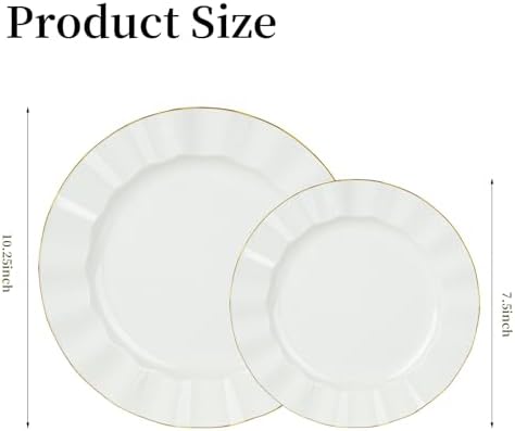 120PCS Ivory White Plastic Plates, Wavy Plates with Gold Rim - Image 2