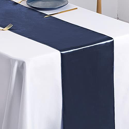SiinvdaBZX 12 Pcs Navy Blue Satin Table Runner 12 x 108 inches Long - Image 5