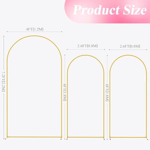 Wokceer Wedding Arch Backdrop Stand 7.2FT,6FT,6FT Gold Metal Arch Stand Set - Image 2