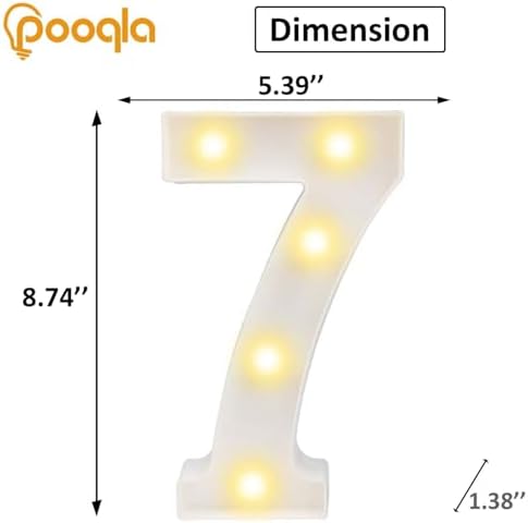 Decorative Led Light Up Number Letters, White Plastic Marquee Number Lights Sign Party Wedding Decor Battery Operated Number (7) - Image 3