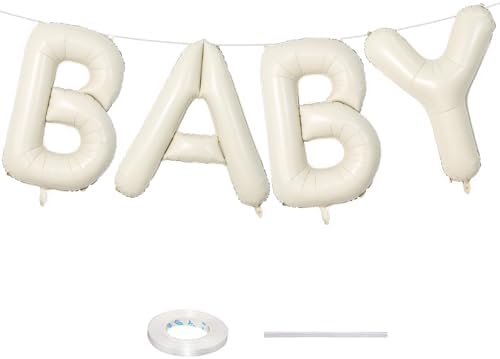 40 Inch Beige BABY Balloon for Baby Shower, Large Cream White Baby Foil Balloons Letters with Ribbon, Neutral Ivory Alphabet Baby Mylar Balloon Banner Sign for Gender Reveal Backdrop Party Decorations by Lingqiang
