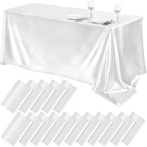 TURSTIN 16 Pack White Satin Tablecloth 102 x 58 Inch Overlay Table Cover by TURSTIN