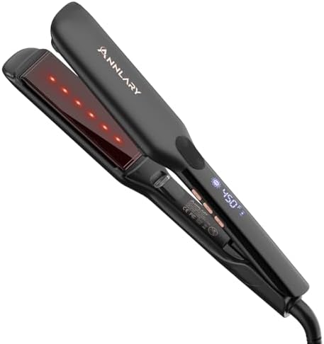 ANNLARY Hair Straightener, 1.75 Inch Flat Iron with Infrared and Ionic Technology, Titanium Plate with Ceramic Coating Dual Voltage Straightener with Heat-Resistant Silicone for All Hair Types by ANNLARY