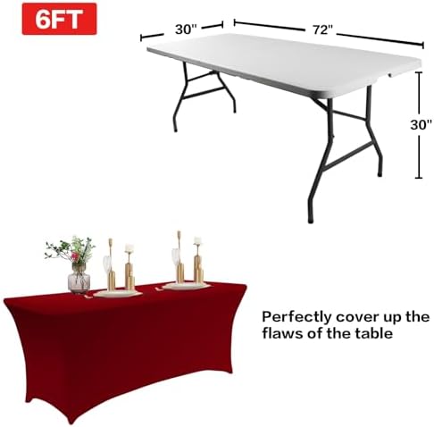 IVAPUPU 2 Pack 6FT Table Cloth for Rectangular Spandex Burgundy Table Cover - Image 3
