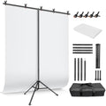 White Backdrop with Stand for Photoshoot, 5X7ft White Photo Backdrop with T Shape Background Backdrop Stand for Photography, Portable Photo Backdrop Curtain Stand Kit w Carrying Bag 5 Spring Clamps by JEBUTU