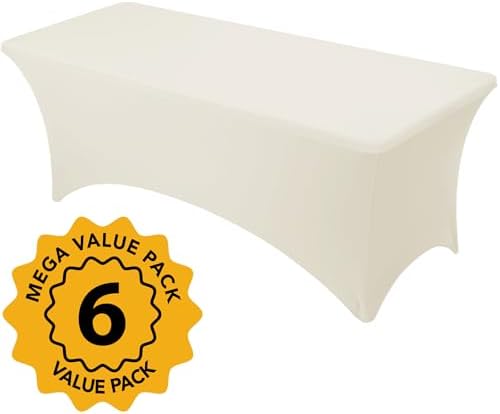6-Pack Premium Cream Spandex Tablecloths for 8ft Rectangle Tables - Image 2