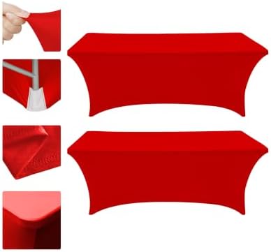 Eurmax USA 2-Pack Rectangular Fitted Spandex Table Covers 8ft Tablecloth Wedding Event Patio Table Decorations Stretch Table Cover for 8ft Folding Table (Red) by Eurmax