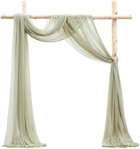 Floroom Wedding Arch Draping Fabric 2 Panels 20Ft Sage Green Chiffon Fabric Drapes Arbor Drapery Wedding Ceremony Reception Swag Decorations by Floroom