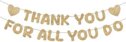 Fulmoon Pre Strung Thank You for All You Do Glitter Banner, Champagne Gold by Fulmoon