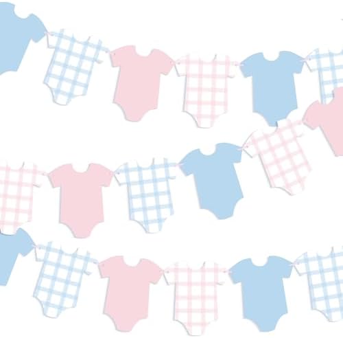 Pre-Strung Boy Bodysuit Decoration Banner, Baby Shower Sign,Blue Jean Baby Shower Decor Bunting Girl Blue & Pink by Unknown