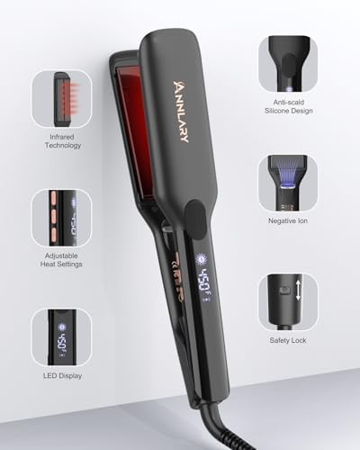 ANNLARY Hair Straightener, 1.75 Inch Flat Iron with Infrared and Ionic Technology, Titanium Plate with Ceramic Coating Dual Voltage Straightener with Heat-Resistant Silicone for All Hair Types - Image 5