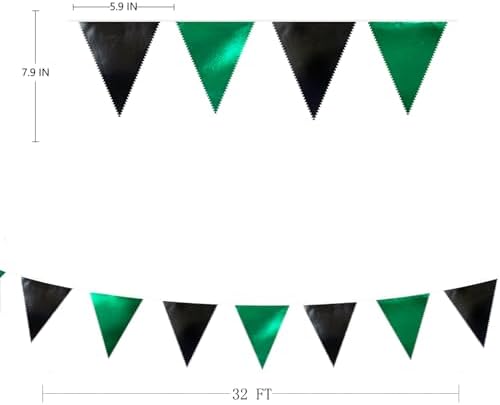Black Green Party Decorations Metallic Fabric Triangle Pennant Banner Flag Bunting Garland for Video Game Soccer Birthday Graduations Wedding Bachelorette Halloween Outdoor Holiday Party Supplies - Image 2