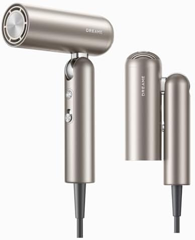 DREAME Pocket Pure High-Speed Hair Dryer, Lightweight Foldable Blow Dryer with 110,000 RPM Motor, Ionic Care, 5 Modes, Travel Bag, Quiet Fast Drying for Frizz-Free Hair by Dreame