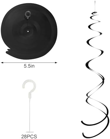 Colorful Ceiling Swirl Foil Decorations Hanging Plastic Streamer Themed Swirl Party Decoration for Wedding Thanksgiving Day Graduation Celebration, Pack of 28 (Black) - Image 4