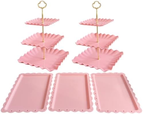 5 Pcs Cupcake Stand Set - Pink Plastic Dessert Table Display Set by RAUVOLFIA