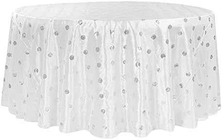 CVL 1 Pc, Sequin Embroidery Taffeta 120" Round Tablecloth - White(Machine Washable) for Home & Events Decor by CVL