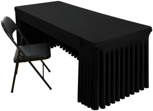 Smiry Spandex Open Back Tablecloth,Elastic Fitted Stretch Tablecloth for 4FT Rectangle Tables,Waterproof Washable Table Cover Skirt for Outdoor, Wedding, Banquet & Parties (Black, 48Lx24Wx30H Inch) by Smiry
