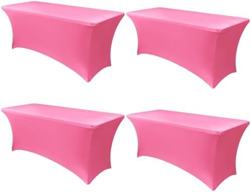 Obstal 6ft Stretch Spandex Table Cover, 4 Pack, Dark Pink by Obstal