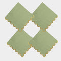 100 pack Sage Green Cocktail Napkins with Gold Foil Accents Scalloped Edges 5 x 5 inch Beverage Disposable Napkin Party Decoration Wedding Bridal and Baby Shower Dinner Lunch Supplies by Leapig