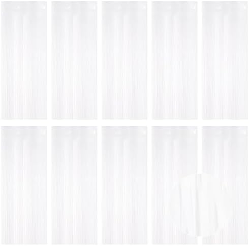 10 Pack White Foil Curtain Backdrop 3.2ft x 9.8ft Black Metallic Tinsel Foil Fringe Curtains Streamer Photo Booth Backdrop for Birthday Party Engagement Bachelorette Party Decorations (White) by Ohiyoo