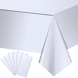 6 Pack Silver Plastic Tablecloth, Disposable Rectangle Table Covers, Holographic Metallic Foil Tablecloth Silver Party Supplies Decorations for Birthday Graduation Disco Bachelorette, 54x108Inch by EnjoyYourFunnyParties