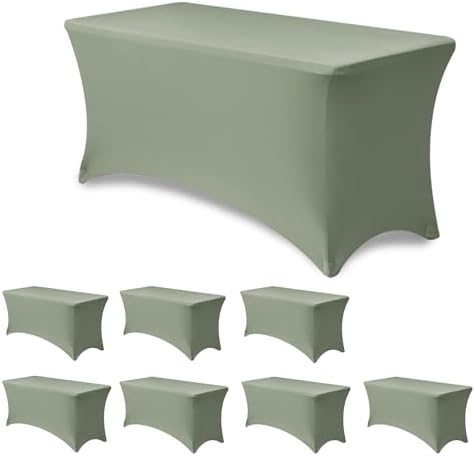 Spandex Tablecloth Rectangular 4ft-Sage Stretch Table Covers Fitted-8 Pack by Enjoyidea