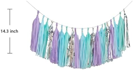 ZOOYOO Shiny Tassel Garland Tissue Paper Tassel Banner,Table Decor,DIY Kits for Party, Tassels Party Decoration,Pack of 20(Lavender,Light Blue,Mint,Silver) - Image 2
