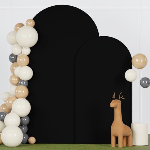 FANPROMS Wedding Arch Cover Black Arch Cover 6FT 7.2FT Spandex Arch Backdrop Cover Set of 2 Chiara Arch Backdrop Stand Cover Fitted Arch Frame Cover Garland Arch Stand Cover for Anniversary Party - Image 4