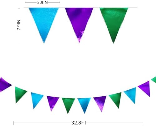 Blue Green Purple Party Decorations Metallic Fabric Triangle Pennant Banner Flag Bunting for Men Boys Video Game Theme Birthday Graduations Retirement Wedding Bachelor Baby Shower Party Supplies - Image 2