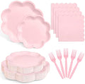 96 Pcs Pink Paper Plates and Napkins Set Pink Party supplies for 24 Guest Including Scalloped Disposable Dessert Paper Plates Napkins Plastic Forks for Baby Shower Mother's Day Wedding Easter by Unknown