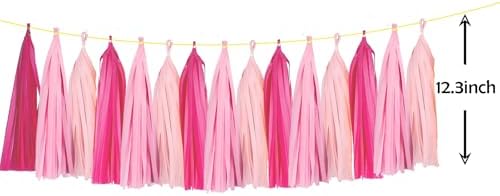 ZOOYOO Tassel Garland Tissue Paper Tassel Banner Table Decor,DIY Kits for Girls Women Birthday,Wedding,Bridal Shower,Bachelorette,Anniversary,Pack of 15(Hot-Pink,Light-Pink) - Image 2