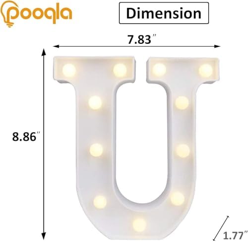 Pooqla LED Light Up Letters, Warm White and Colorful Lighted Marquee Letters with Remote, Lighted Letter for Party Birthday Decorations, Gift for Girls Boys Night Light, Wedding Home Decor, Letter U - Image 3
