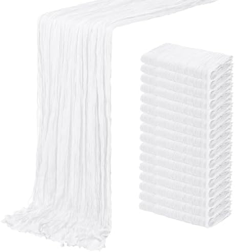 16 Pack White Cheesecloth Table Runner 20 x 120 inch Gauze Table Runners 10 FT Long,Semi Sheer Boho Cheese Cloth Fabric Table Runner Bulk for Wedding,Party,Baby Shower,Bridal Shower Decoration by ACSUIT