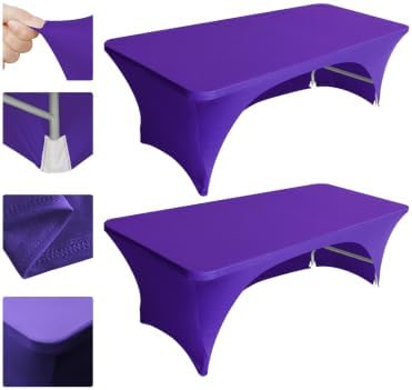 Eurmax USA 2-Pack Spandex Table Cover 8 ft. Fitted 30+ Colors Polyester Tablecloth Stretch Spandex Table Cover-Table Toppers,8 FT Table Cover Open Back (Purple) by Eurmax