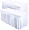 Shillance 2 Packs White Spandex Table Covers 8 Foot, Fitted Stretch Table Cloth with Skirts 96x30 Inch, Wrinkle-Free Floor Length Rectangle Tablecloths for Weddings Parties Banquets Events by Shillance