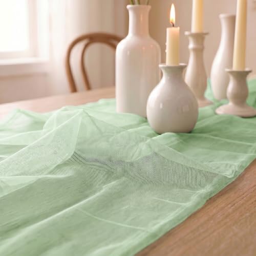 Artoid Mode Light Green Gauze Table Runner 28x120Inch, Seasonal Sheer Kitchen Dining Holiday Wedding Birthday Baby Shower Table Decor for Home Party - Image 7