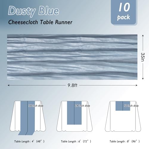 1 Pack Dusty Blue Cheesecloth Table Runner 120 Inch Boho Wedding Decor - Image 2