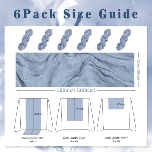 6 Pack Dusty Blue 10FT Cheesecloth Table Runner Rustic Gauze Fabric Cheese Cloth Table Runner for Wedding Bridal Baby Shower Table Decor 20 x 120 Inch Long Boho Sheer Birthday Party Table Decorations - Image 2