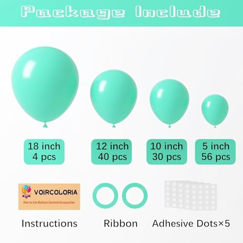 Voircoloria 110pcs Teal Turquoise Latex Party Balloons, 12inch - Image 2