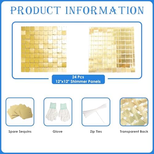Light Gold Shimmer Wall Backdrop, 24pcs Sequin Panels - Image 2
