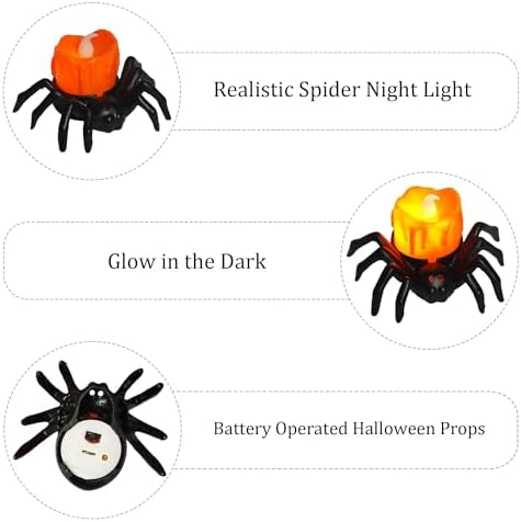 Dazzle Bright 12 Pack Halloween Spider Tea Lights Candles, Battery Operated LED Flameless Spider Candles Holder Lights, Spooky Halloween Decorations for Party Table Home Decor - Image 3