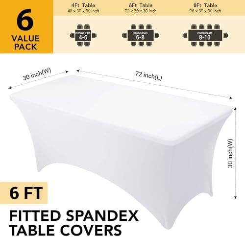 6-Pack Premium White Spandex Tablecloths for 6ft Rectangle Tables - Image 6