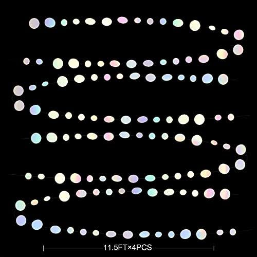 46 Ft White Iridescent Circle Dots Garland Hanging Holographic Polka Dots Streamer for Birthday Bachelorette Engagement Wedding Bridal Shower Galaxy Pastel Winter Christmas Party Decorations Supplies - Image 2