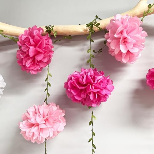 Hot Pink White Party Decorations Ombre Pink White Tissue Paper Flowers Pom Pom Leaf Ribbon Hanging Streamer Garland for Women Girls Birthday Bachelorette Wedding Shower Flamingo Party Supplies - Image 5